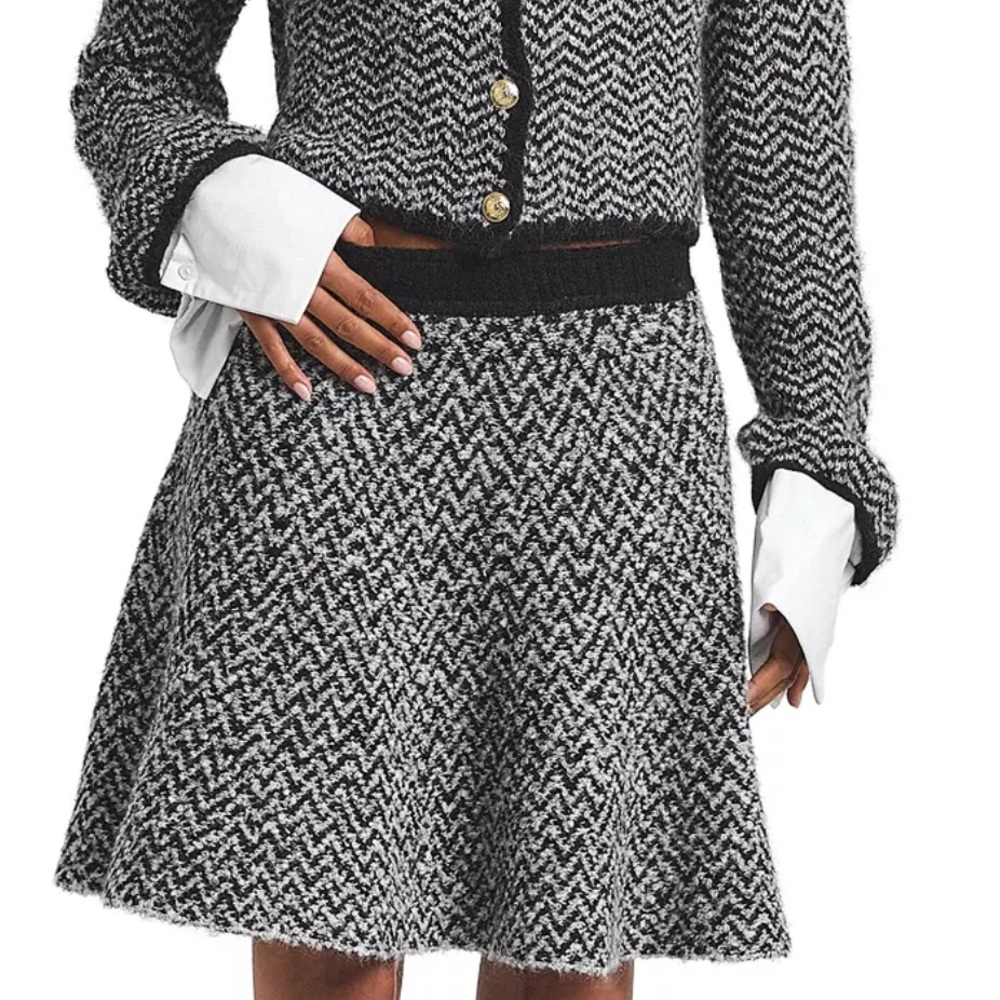 NWT Derek Lam 10 Crosby Herringbone Alpaca Wool Mini Skirt Ivory Black S/P